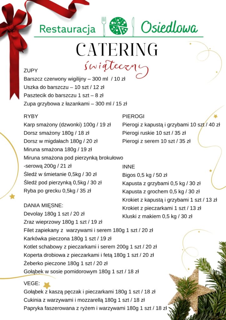 catering świąteczny w restauracji osiedlowej Konin